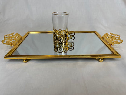 Gold Tea Cups with Mirror Tray