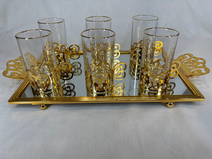 Gold Tea Cups with Mirror Tray