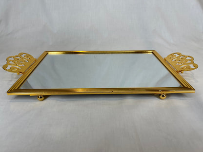 Gold Tea Cups with Mirror Tray