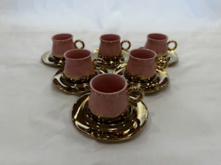 Pink and Gold Coffee Cups Drip Design Gold Plate