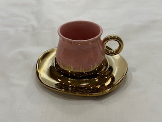 Pink and Gold Coffee Cups Drip Design Gold Plate