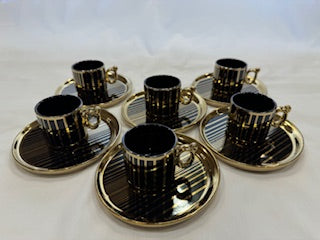 Black and Gold Coffee Cups Circle Plate