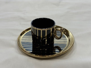 Black and Gold Coffee Cups Circle Plate