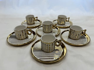 White and Gold Coffee Cups Circle Plate