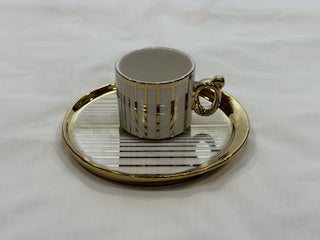 White and Gold Coffee Cups Circle Plate