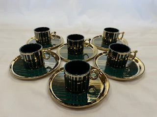 Green and Gold Coffee Cups Circle Plate