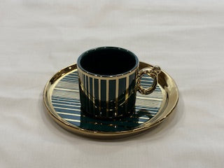 Green and Gold Coffee Cups Circle Plate