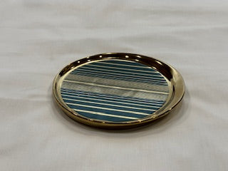 Green and Gold Coffee Cups Circle Plate