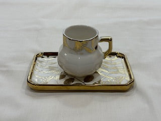 White and Gold Coffee Cups Rectangle Plate