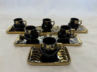 Black and Gold Coffee Cups Rectangle Plate