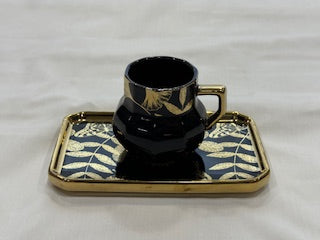 Black and Gold Coffee Cups Rectangle Plate