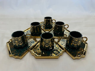 Green and Gold Coffee Cups Triangle Plate