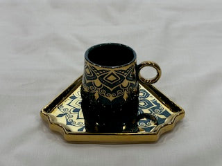 Green and Gold Coffee Cups Triangle Plate