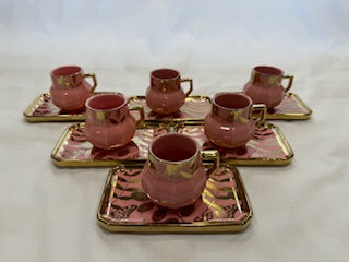 Pink and Gold Coffee Cups Rectangle Plate Flower Design
