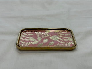 Pink and Gold Coffee Cups Rectangle Plate Flower Design