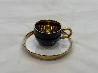 Black and Gold Coffee Cups Circle Plate