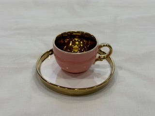 Pink and Gold Coffee Cups Circle Plate