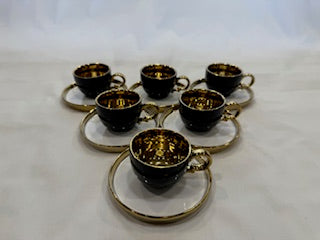 Black and Gold Coffee Cups Circle Plate