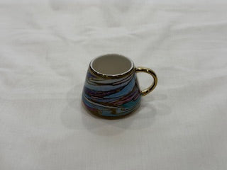 Blue and Gold Coffee Cups Line Design