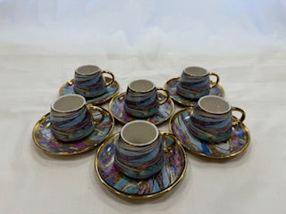 Blue and Gold Coffee Cups Line Design