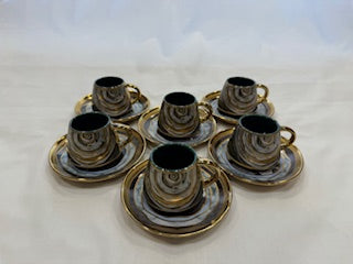 Blue and Gold Coffee Cups Circle Design