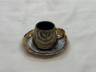 Blue and Gold Coffee Cups Circle Design