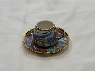 Blue and Gold Coffee Cups Line Design