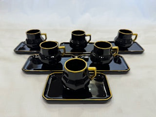 Black and Gold Coffee Cups Rectangle Plate