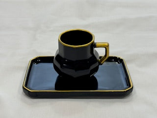 Black and Gold Coffee Cups Rectangle Plate