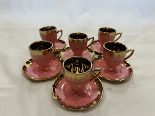 Pink and Gold Coffee Cups Circle Plate Drip Design