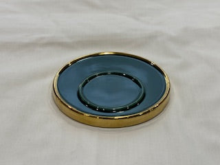 Green and Gold Coffee Cups Circle Plate Drip Design