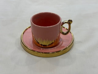 Pink and Gold Coffee Cups Circle Plate Drip Design