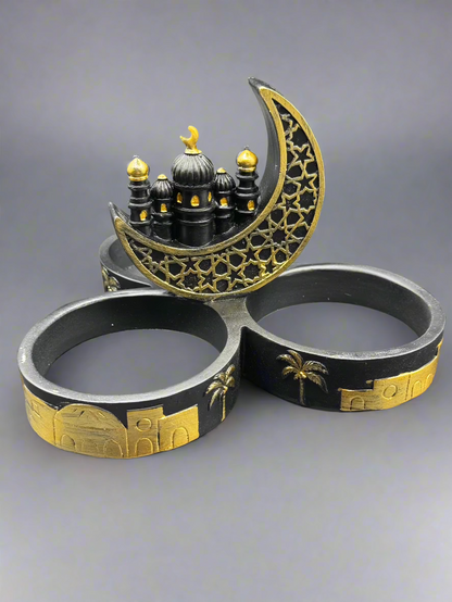 Black 3 Bowl Serving Plate With Moon Design