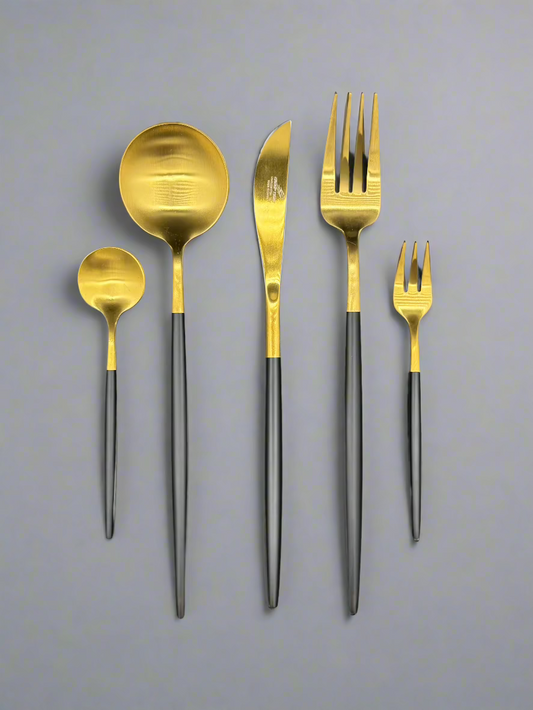 Thin Black Handle Cutlery Set