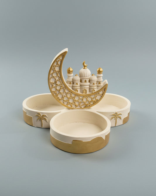 Beige 3 Bowl Serving Plate With Moon Design