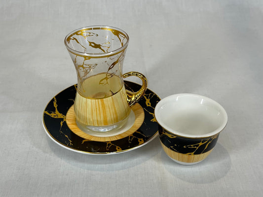 Black and Gold Wooden Design Coffee and Tea Cups Set