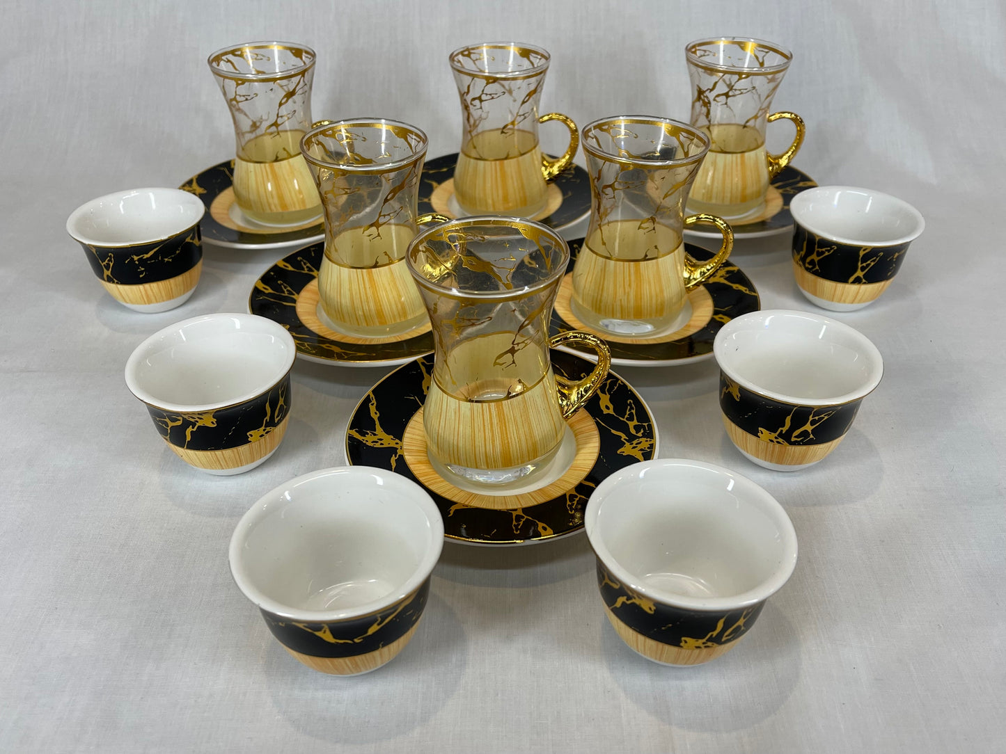 Black and Gold Wooden Design Coffee and Tea Cups Set