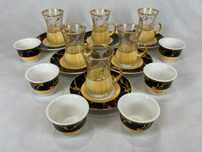 Black and Gold Wooden Design Coffee and Tea Cups Set