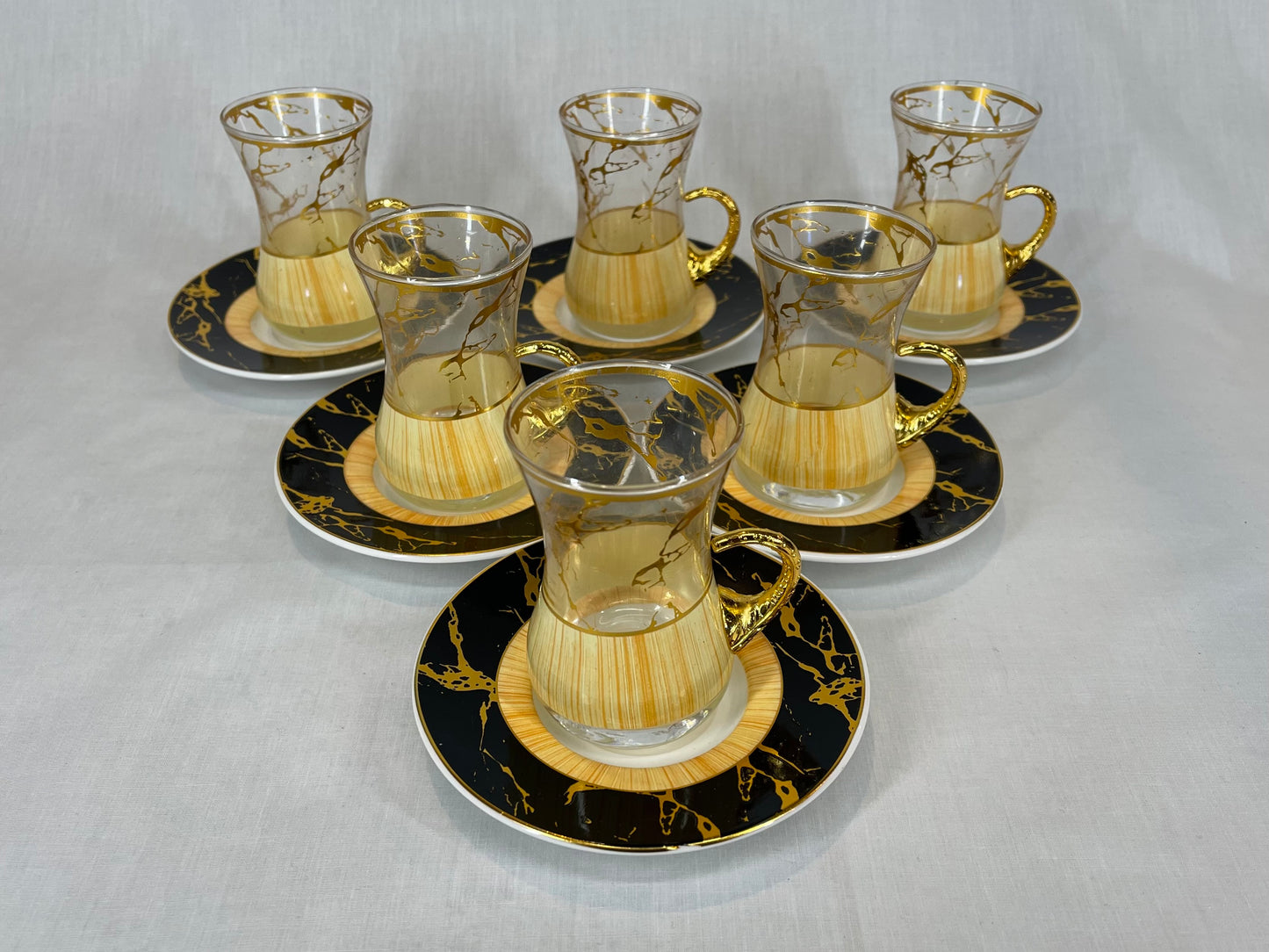Black and Gold Wooden Design Coffee and Tea Cups Set