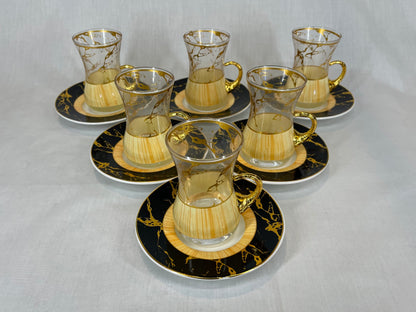 Black and Gold Wooden Design Coffee and Tea Cups Set