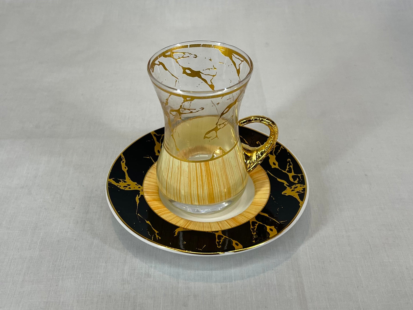 Black and Gold Wooden Design Coffee and Tea Cups Set