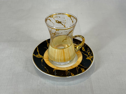 Black and Gold Wooden Design Coffee and Tea Cups Set